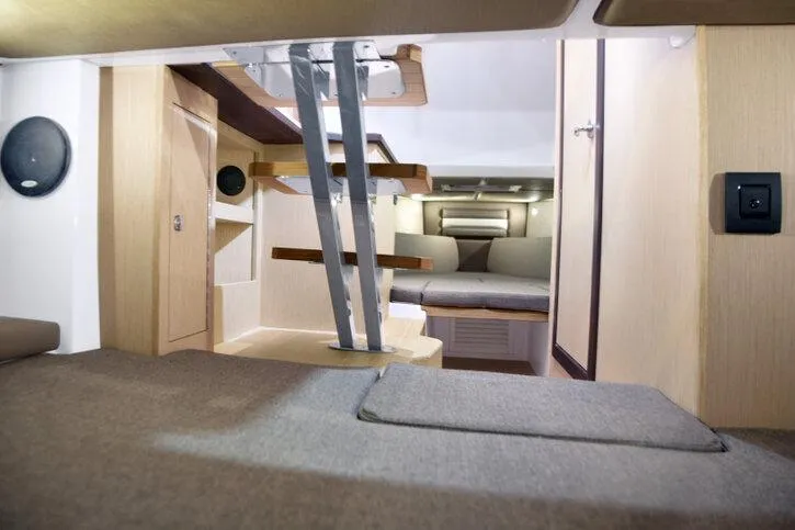 Slide: The Image of Interior of 2026 Ranieri CAYMAN 38.0 EXECUTIVE yacht, featuring modern design and cozy seating. - 15