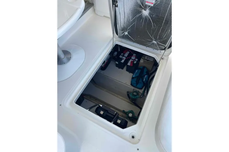 Slide: The Image of 2005 Sea Ray 420 Sedan Bridge bathroom with shower and granite countertop. - 34