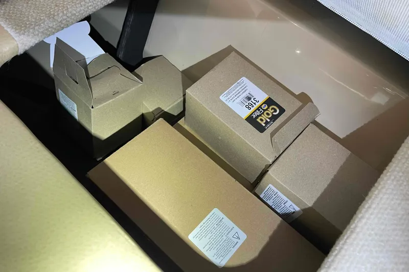 Slide: The Image of Blue ZF marine transmission plate on 2005 Sea Ray 420 Sedan Bridge. - 57