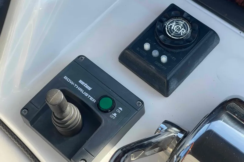 Slide: The Image of 2005 Sea Ray 420 Sedan Bridge yacht with fenders docked at marina. - 68