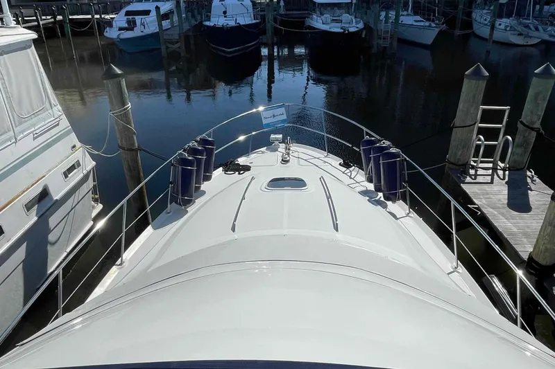 Slide: The Image of Garmin navigation display on 2005 Sea Ray 420 Sedan Bridge, showing a detailed marine map. - 74