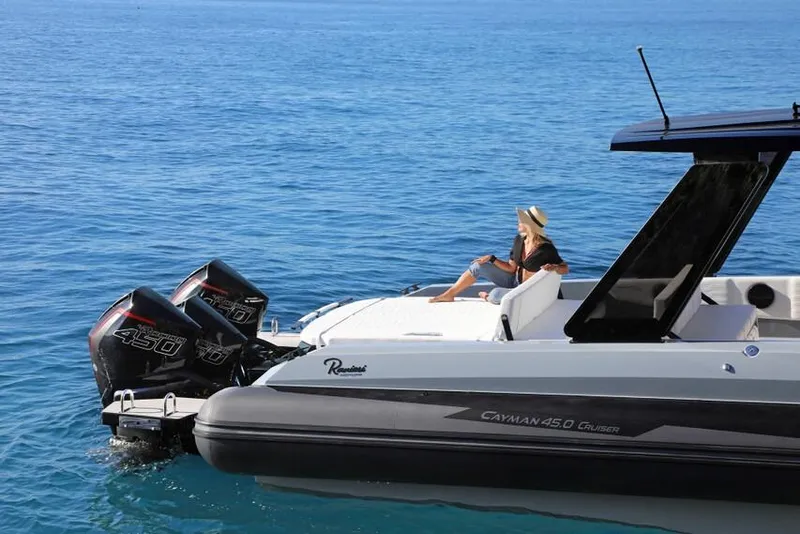Slide: The Image of 2026 Ranieri Cayman 45.0 Executive cruising on serene blue waters. - 21
