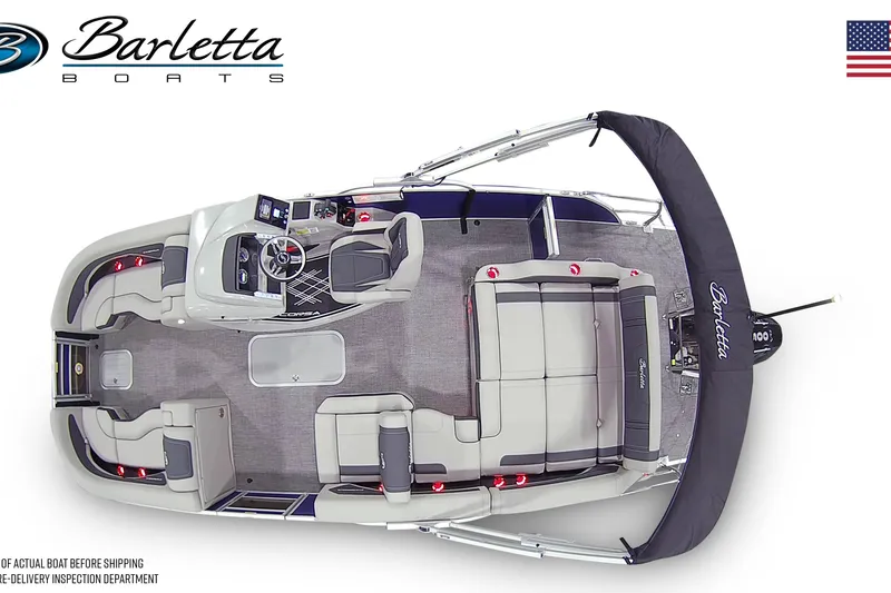 Slide: The Image of 2026 Barletta Corsa 23U pontoon boat, top view, showcasing spacious seating and modern design. - 6