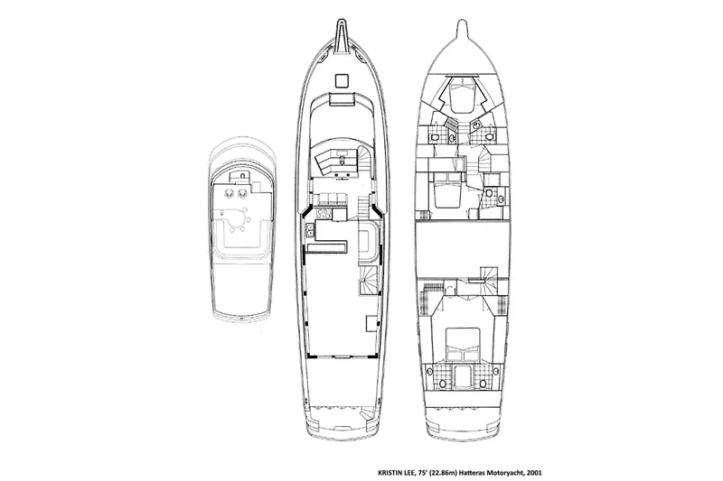 Slide: The Image of Floor plan of 2001 Hatteras 75 Cockpit Motor Yacht, detailed layout view. - 31