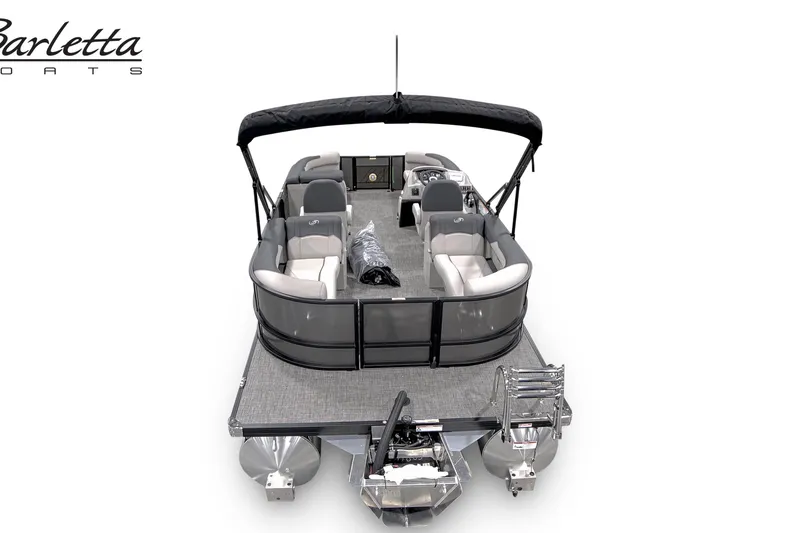Slide: The Image of 2026 Barletta Sanza S22QC pontoon boat with sleek design and spacious seating. - 7