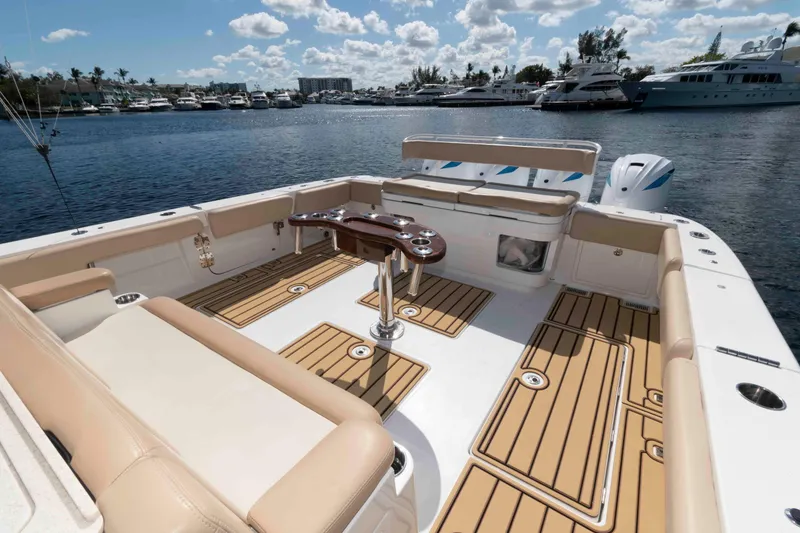 Slide: The Image of Luxurious 2021 HCB 53 Sueños boat interior with spacious seating and elegant design. - 7