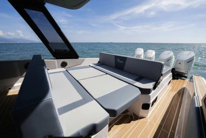 Slide: The Image of Luxurious 2026 Ranieri CAYMAN 50.0 HARD TOP yacht with spacious deck seating. - 16