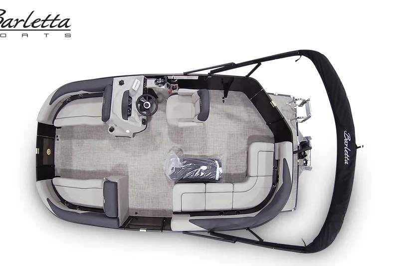 Slide: The Image of Top view of 2026 Barletta Sanza S20L pontoon boat with seating and helm. - 10