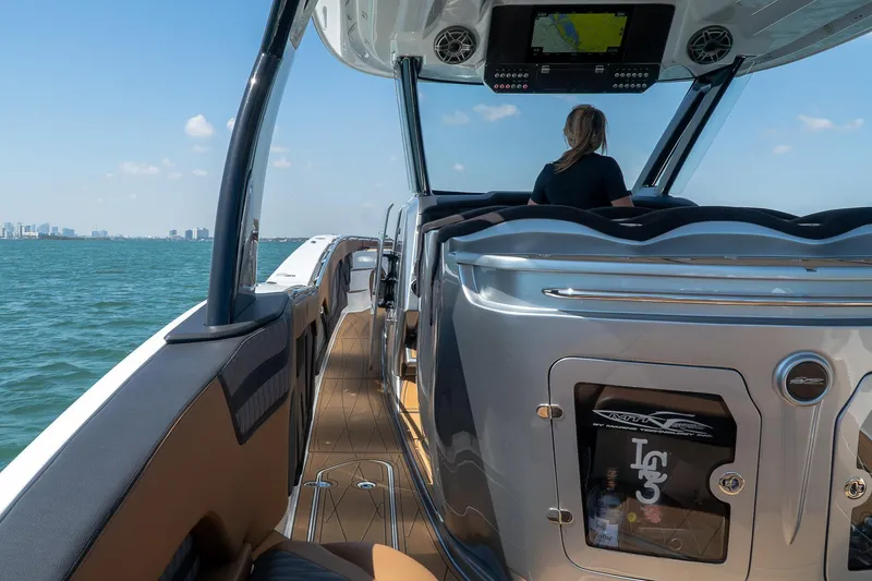 Slide: The Image of Luxury MTI V50 boat interior cruising on open water, 2022 model. - 46