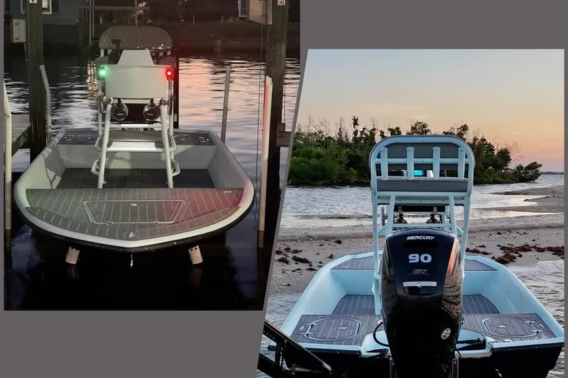 Slide: The Image of 2001 Pro Sports 16 boat with Mercury 90 GT engine, docked and on water at sunset. - 11