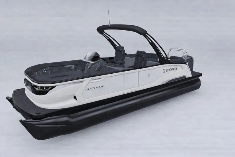 The Image of 2026 Godfrey Sanpan 25' Split Bench Tritoon, sleek design, luxury pontoon boat. - 0
