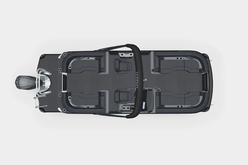 Slide: The Image of 2026 Godfrey Sanpan 25' Split Bench Tritoon, sleek design, side view. - 8