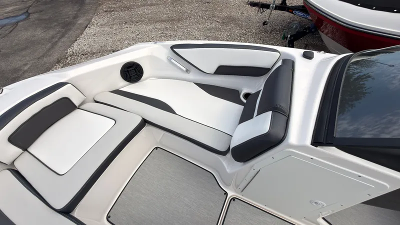 Slide: The Image of The 2026 Yamaha SX195 features a stylish, cushioned seating arrangement with gray and white accents. - 39