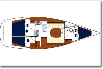 Slide: The Image of 2010 Beneteau First 36.7 sailboat interior layout with cabins, galley, and bathroom. - 5