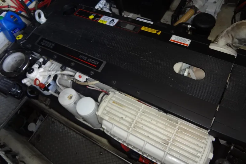 Slide: The Image of Engine compartment of a 2010 Formula 45 Yacht, featuring a Volvo Penta IPS 600 engine. - 76