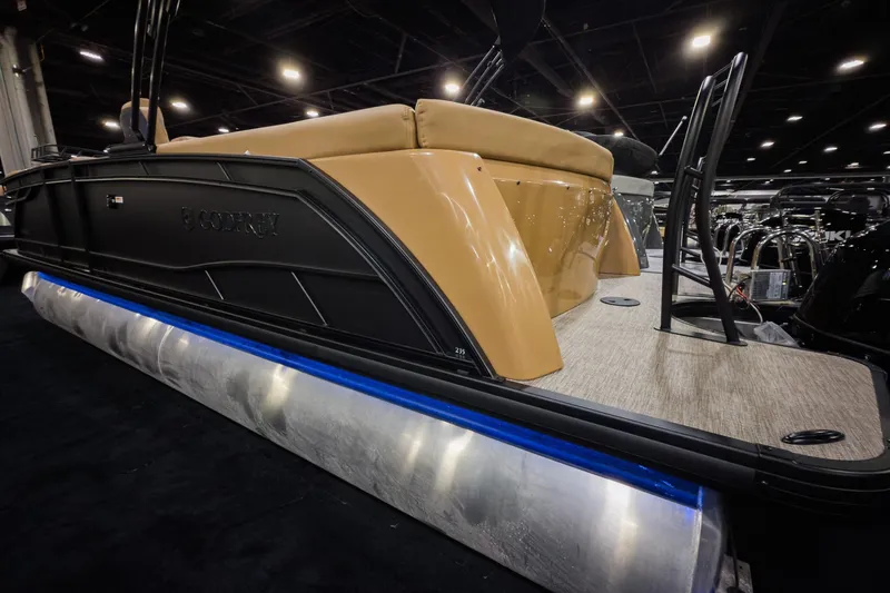 Slide: The Image of 2026 Godfrey Monaco 235 Ultra Lounge pontoon boat with sleek design and modern features. - 1