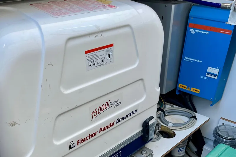 Slide: The Image of Fountaine Pajot Saona 2018 with Fischer Panda generator and Victron Energy autotransformer. - 19