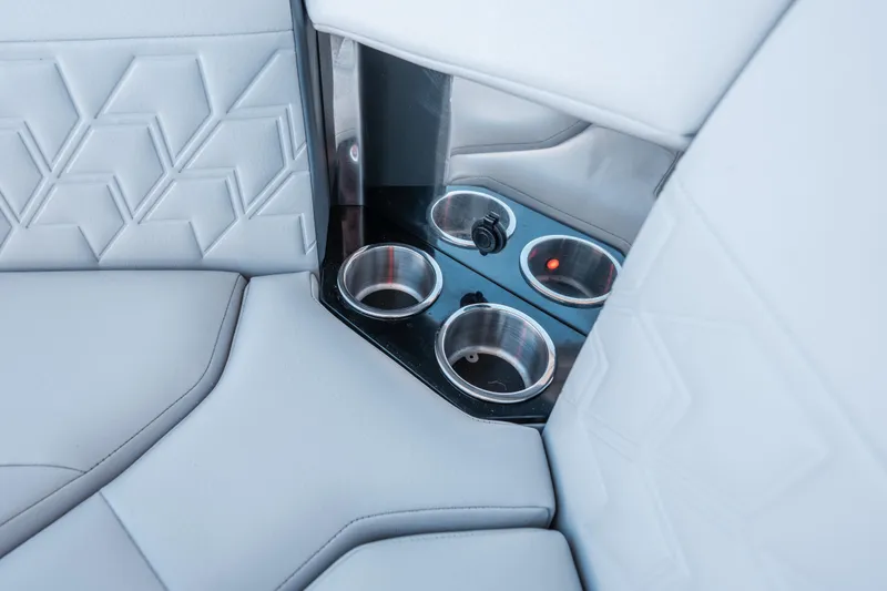 Slide: The Image of Interior of 2022 Formula 500 Super Sport Crossover with cup holders and geometric upholstery. - 22