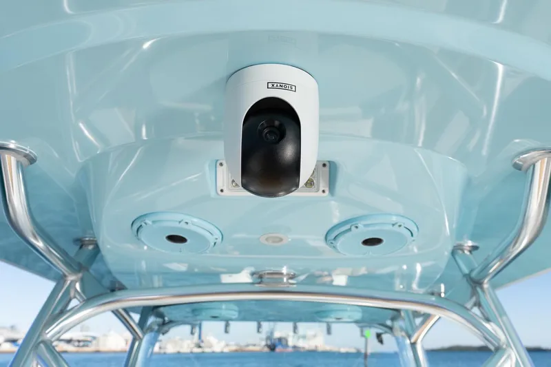 Slide: The Image of 2022 Valhalla Boatworks V-37 with mounted camera on blue canopy. - 38