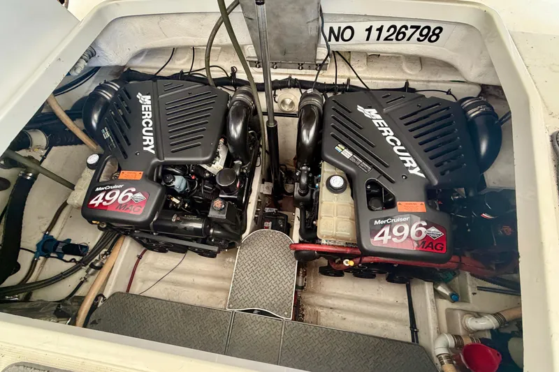 Slide: The Image of Engine compartment of a 2002 Formula 37 Performance Cruiser with twin MerCruiser 496 MAG engines. - 22