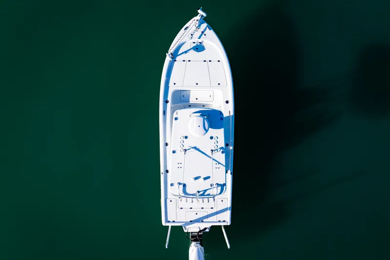 Slide: The Image of Overhead view of 2016 Barker Boatworks 26 Calibogue Bay on calm water. - 4