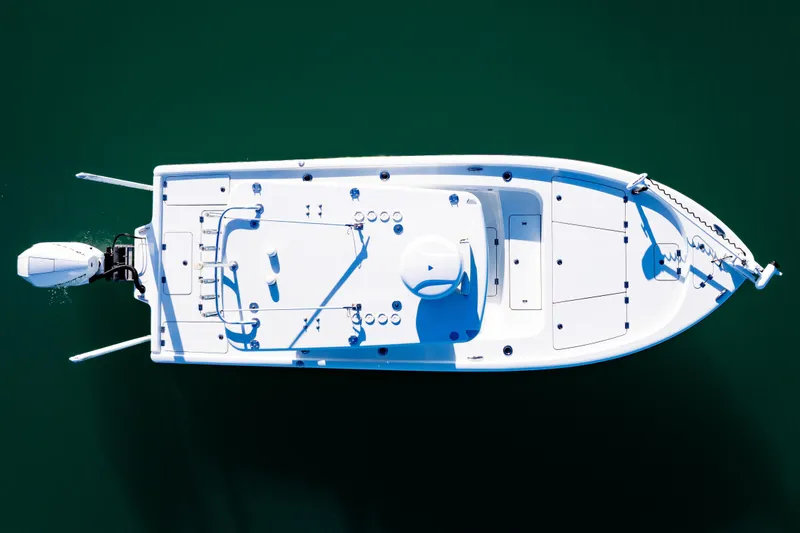 Slide: The Image of Overhead view of 2016 Barker Boatworks 26 Calibogue Bay on calm water. - 6