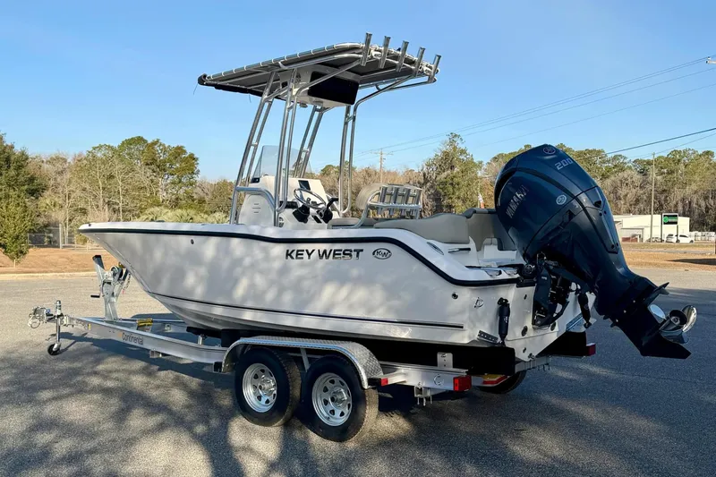 Slide: The Image of 2026 Key West 203 FS boat on trailer with Yamaha outboard motor. - 5