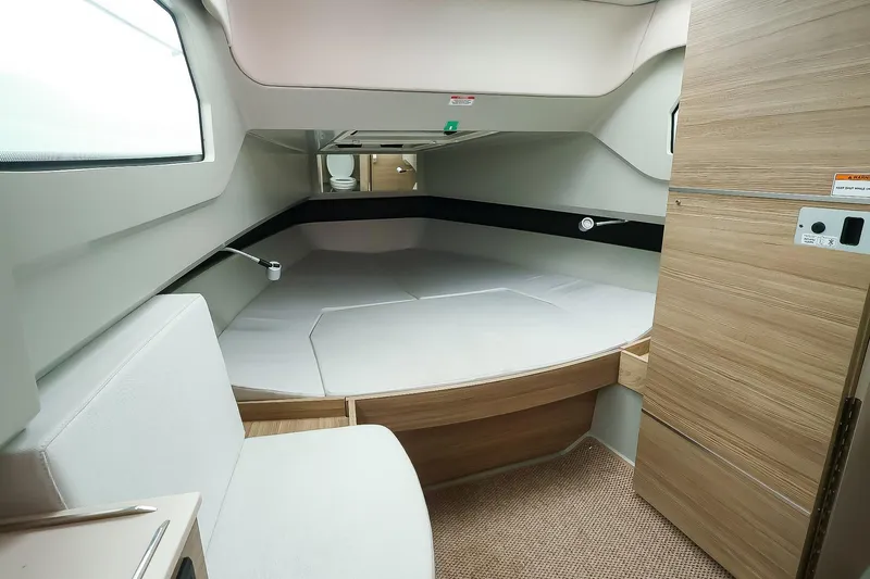 Slide: The Image of 2023 Saxdor 320 GTO cabin interior with modern design and comfortable seating. - 22