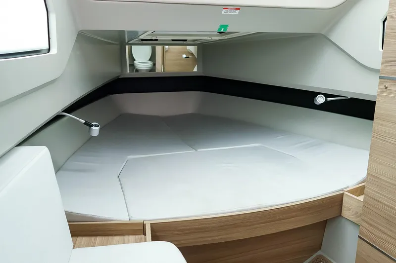 Slide: The Image of 2023 Saxdor 320 GTO cabin interior with bed and modern design. - 23