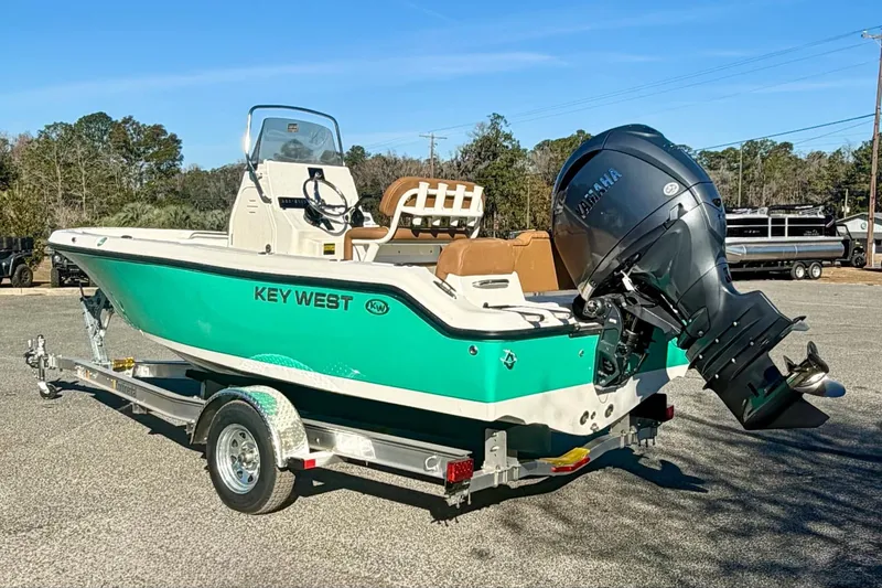 Slide: The Image of 2026 Key West 189 FS boat on trailer, featuring Yamaha outboard motor. - 7