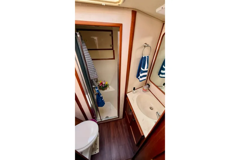Slide: The Image of Bathroom interior of 1987 Chris-Craft 500 Constellation yacht with sink and shower. - 45