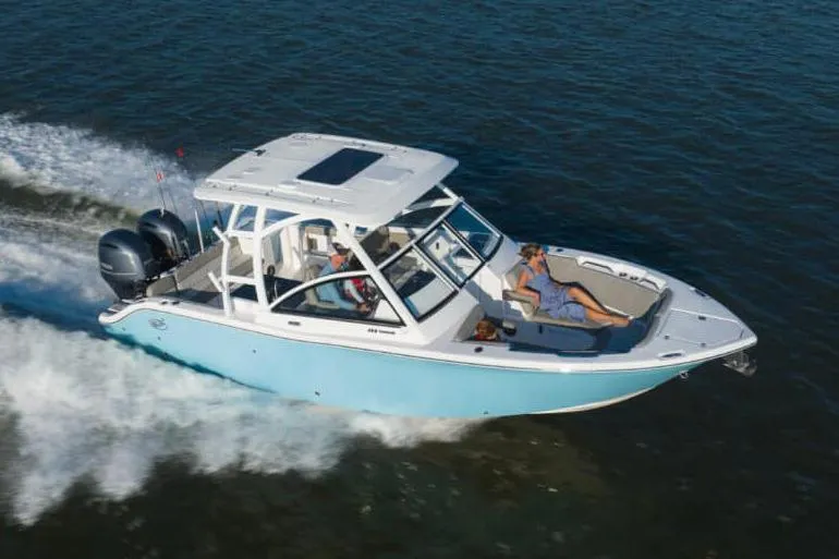 Slide: The Image of 2026 Sea Fox 268 Traveler boat interior with modern dashboard and seating. - 3