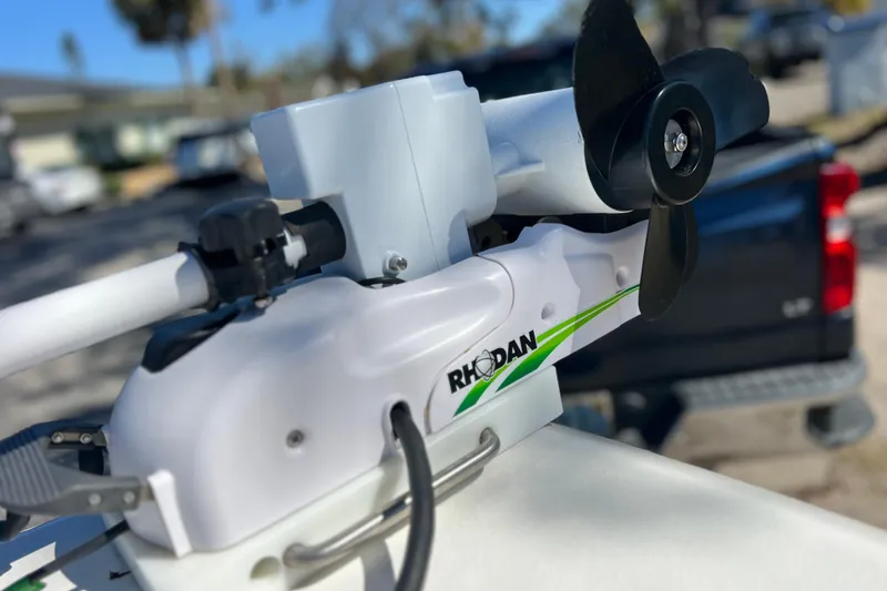 Slide: The Image of Close-up of a Rhodan trolling motor on a 2021 NauticStar 227 XTS boat. - 55