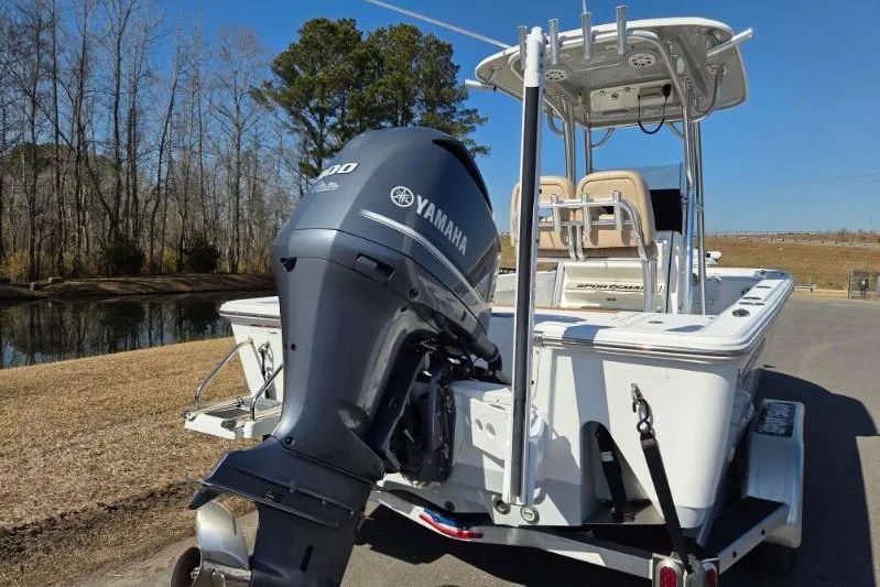 Slide: The Image of 2019 Sportsman Masters 247 Bay Boat with Yamaha engine on trailer. - 3