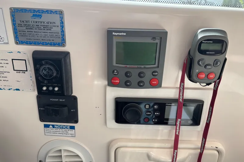 Slide: The Image of Control panel of a 2005 Tiara Yachts 3600 Open with Raymarine electronics. - 22