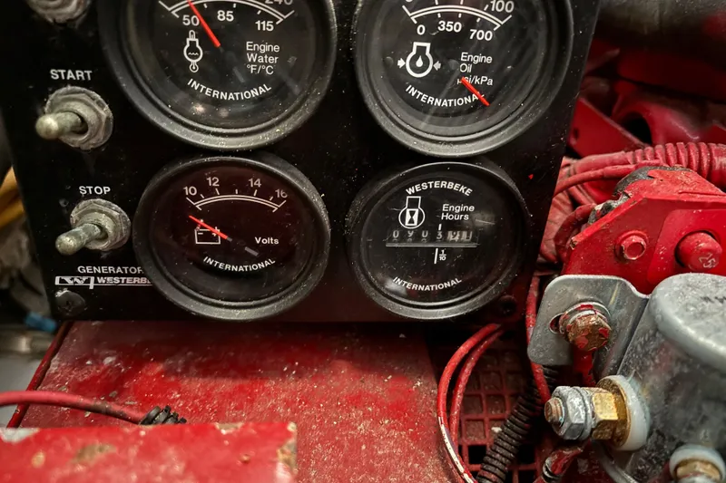 Slide: The Image of Close-up of 2005 Tiara Yachts 3600 Open engine gauges and controls. - 46