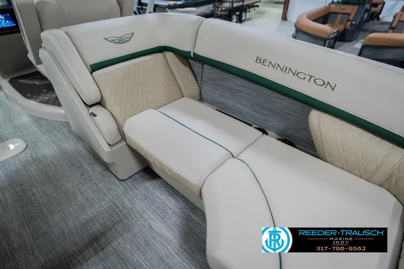 Slide: The Image of Luxurious seating in 2026 Bennington 24 MFB pontoon boat, featuring elegant beige upholstery. - 44