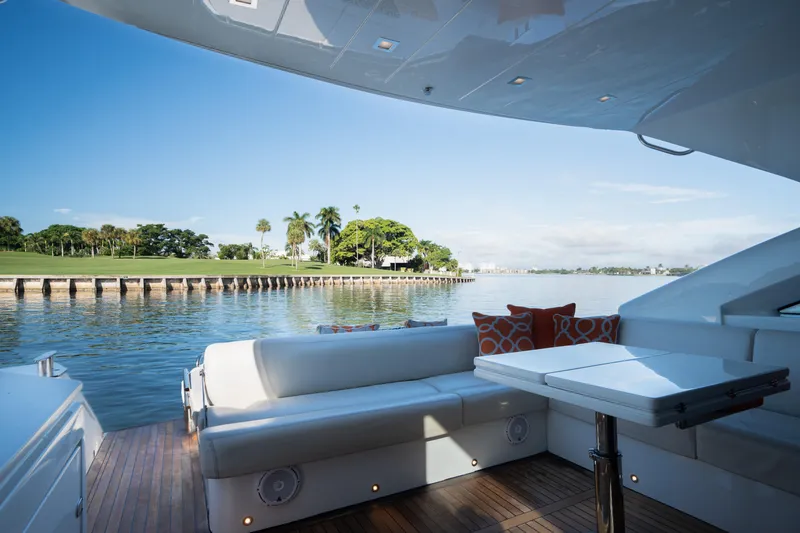 Slide: The Image of Luxurious 2019 Filippetti S55 yacht interior with waterfront view and elegant seating area. - 10