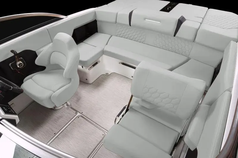 Slide: The Image of 2026 Four Winns H2 boat interior with modern seating and sleek design. - 1