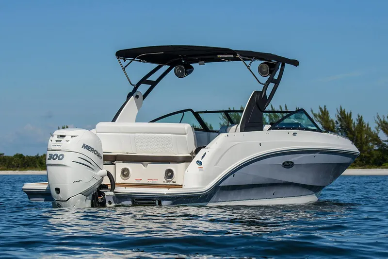 Slide: The Image of Manufacturer Provided Image: 2020 Sea Ray SDX 250 Outboard boat with Mercury 300 engine on water. - 4