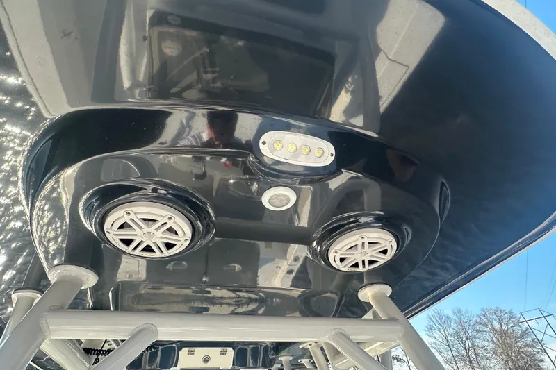 Slide: The Image of 2020 Sportsman Masters 247 Bay Boat T-top with speakers and LED lights. - 28