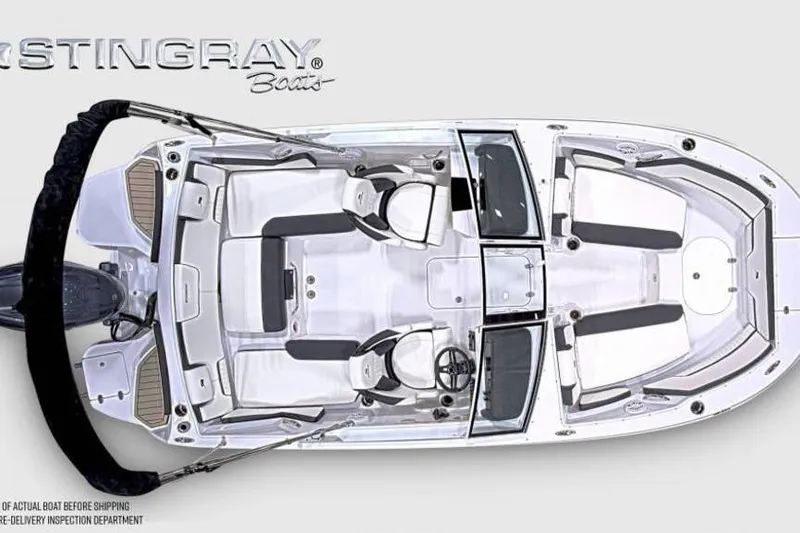 Slide: The Image of Top view of 2026 Stingray 20 SBX boat with seating layout and steering wheel. - 6