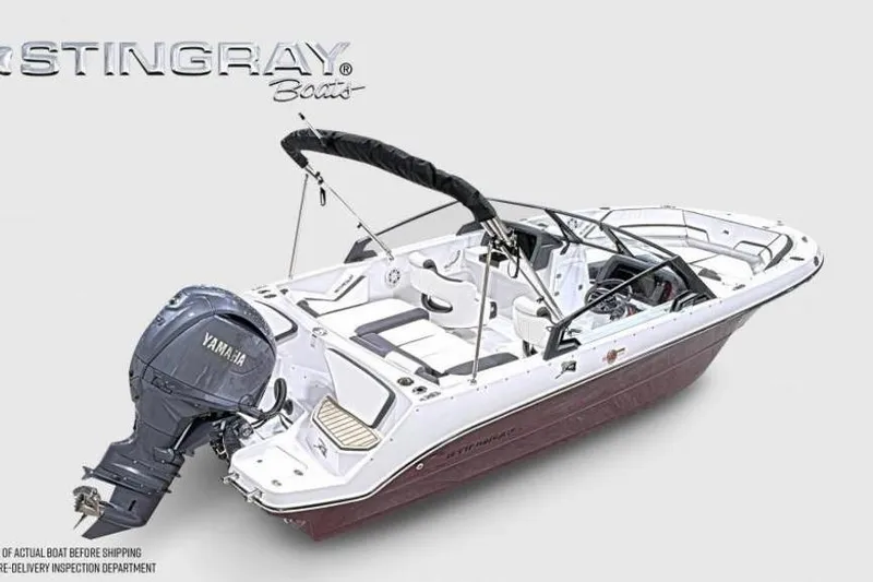 Slide: The Image of 2026 Stingray 20 SBX boat with Yamaha engine, sleek design, and modern features. - 4