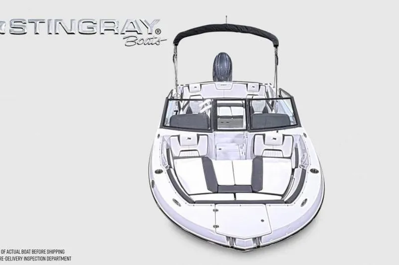 Slide: The Image of 2026 Stingray 20 SBX boat, front view with sleek design and spacious seating. - 8