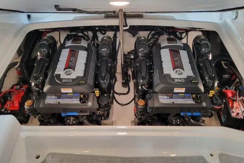 Slide: The Image of 2026 Formula 310 Bowrider I/O engine compartment with dual 6.2L 350 horsepower engines. - 38