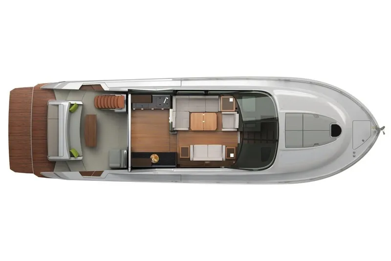 Slide: The Image of Aerial view of 2019 Tiara Yachts F53 Flybridge on turquoise water. - 27