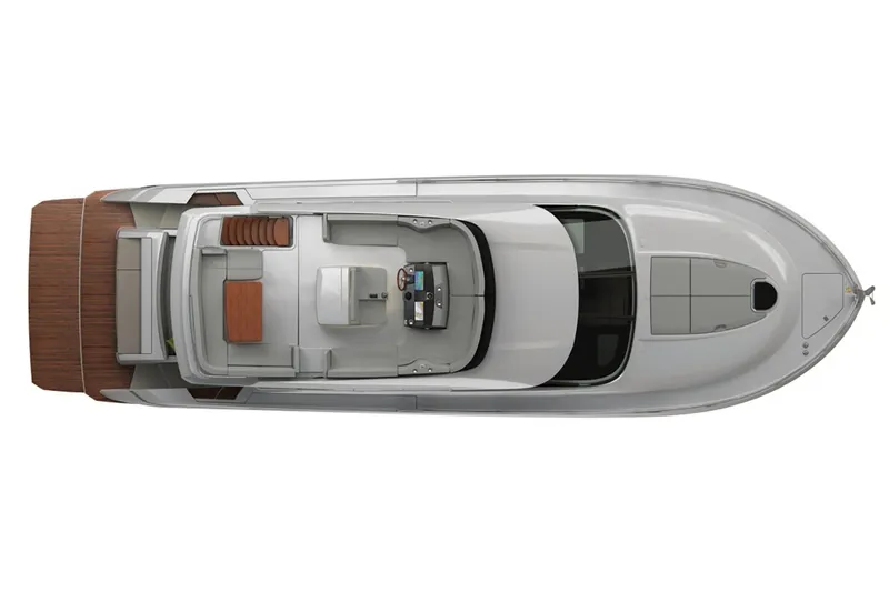 Slide: The Image of Overhead view of 2019 Tiara Yachts F53 Flybridge on turquoise water. - 28