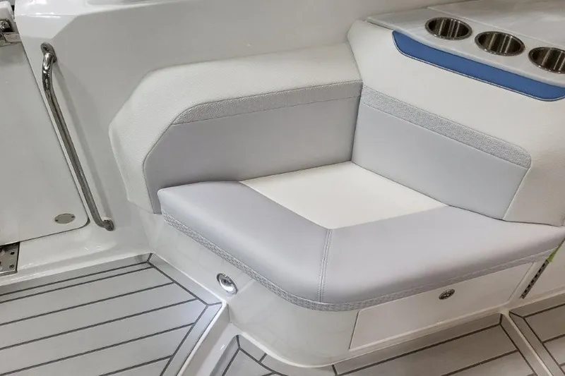 Slide: The Image of 2026 Formula 360 Crossover Bowrider I/O interior seating with cup holders. - 19