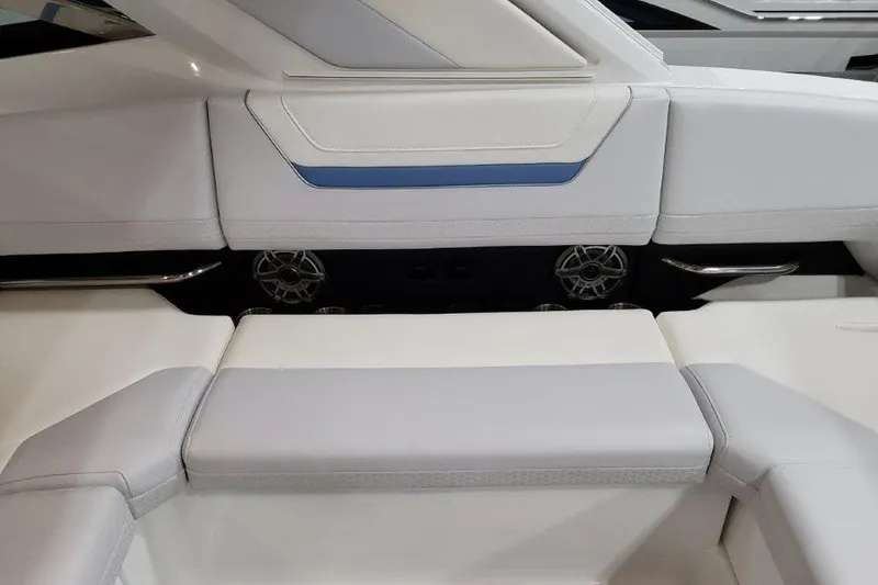 Slide: The Image of 2026 Formula 360 Crossover Bowrider I/O interior seating with modern design and speakers. - 25