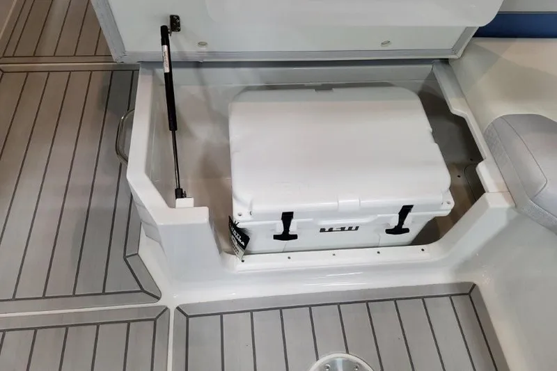 Slide: The Image of Storage compartment with cooler on 2026 Formula 360 Crossover Bowrider I/O boat. - 28